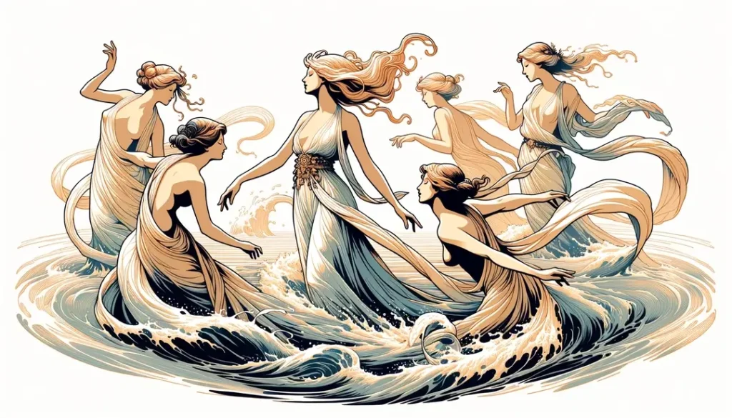 Una ilustración minimalista muestra ninfas inspiradas en las leyendas del Loira