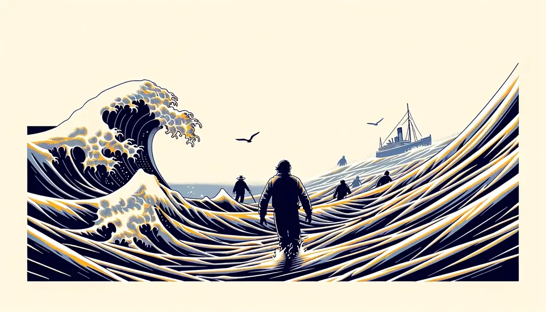 Ilustración minimalista inspirada en el nuevo extremismo francés en el cine con un fondo blanco y figura humana
