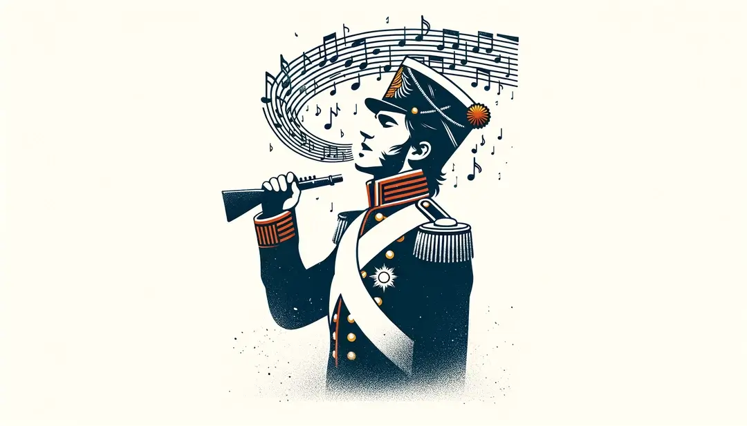 Soldado francés del periodo napoleónico cantando o tocando un instrumento