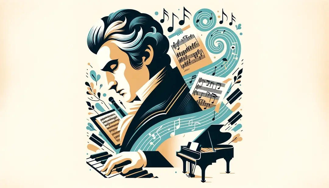 Ilustración del drame lyrique con un compositor francés del siglo XVIII