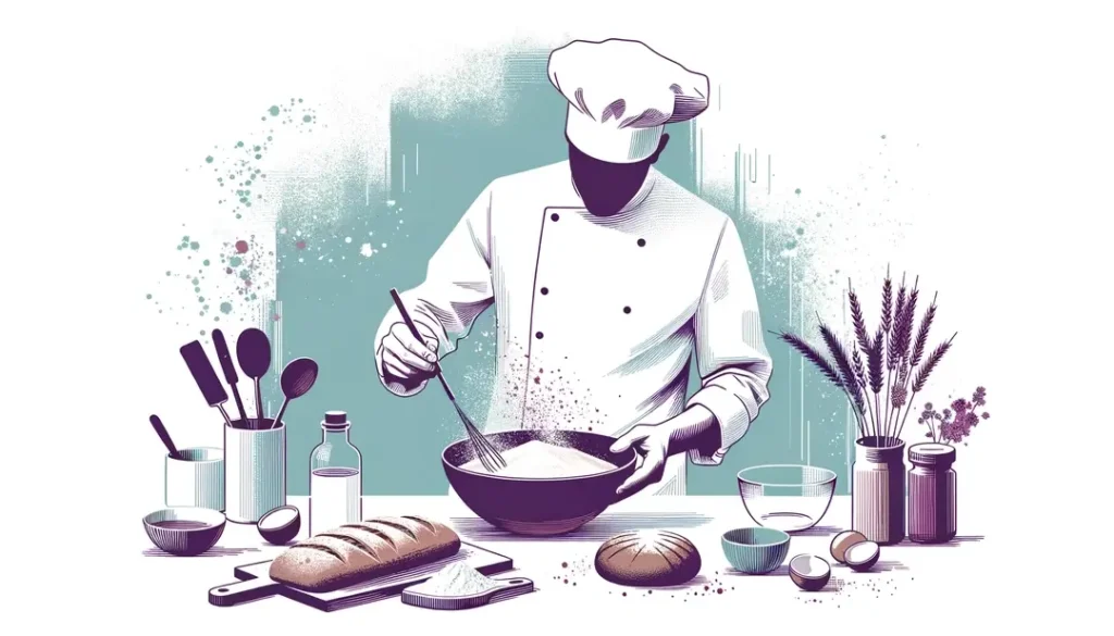 Ilustración de un chef francés preparando una mezcla tradicional para rellenos perfectos