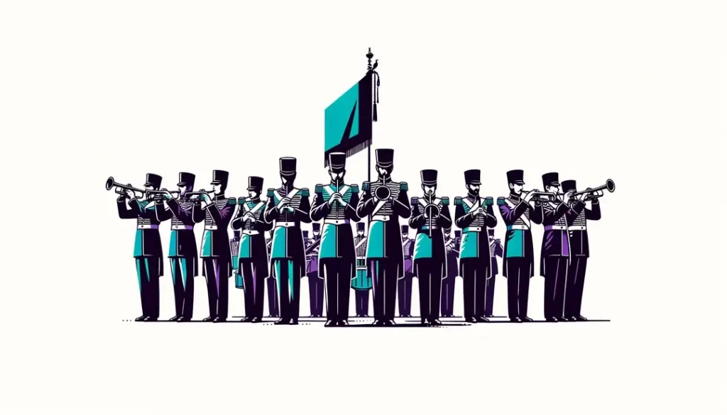 Banda militar francesa de la Tercera República actuando en un evento ceremonial