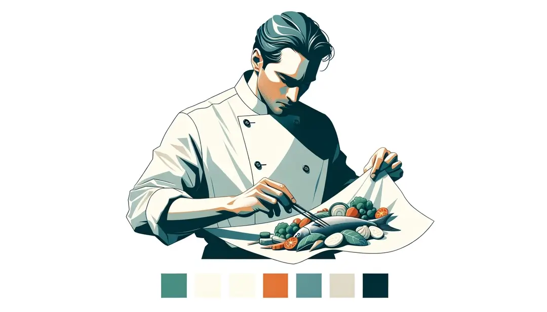 Imagen de chef francés elaborando un platillo al papillote de forma creativa y elegante