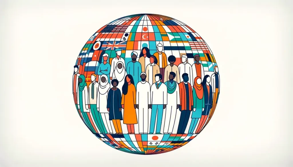 Ilustración minimalista de ciudadanía global y democracia inclusiva