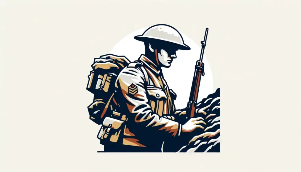 Un soldado francés de la Primera Guerra Mundial de pie en una trinchera