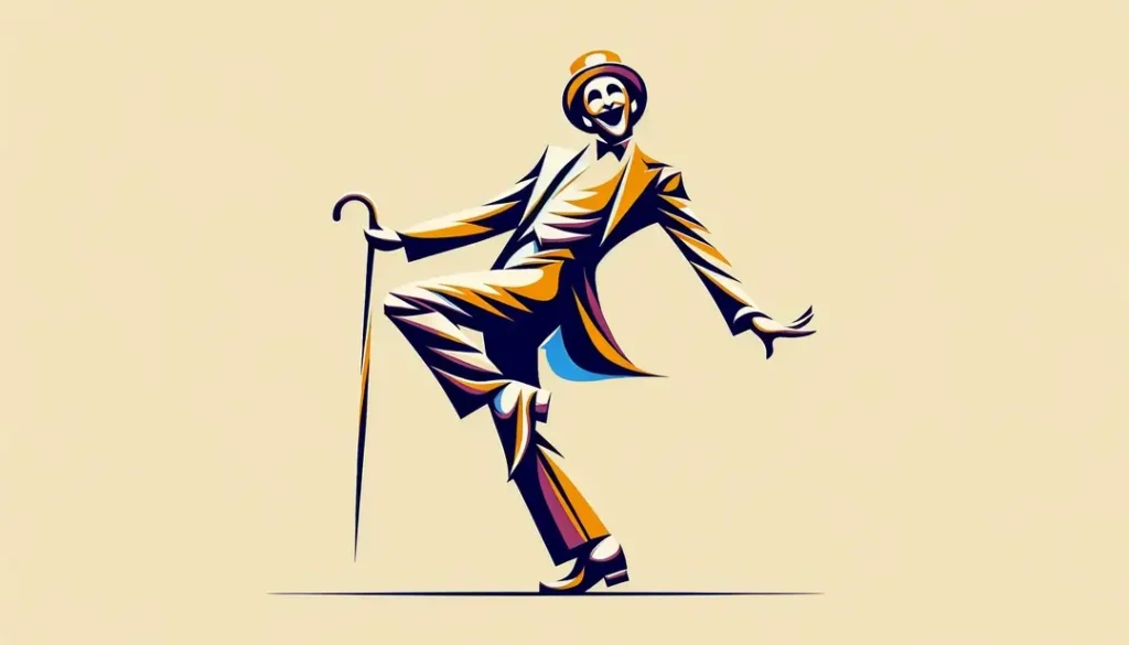 Figura minimalista que representa el legado cómico de Louis de Funès con un toque de humor