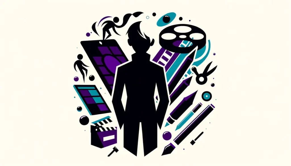 Ilustración minimalista mostrando la influencia del cine francés en la animación adulta con una figura humana