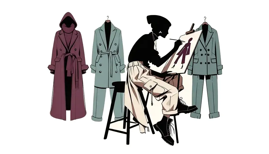 Diseño minimalista de un diseñador parisino en el proceso de crear bocetos de moda