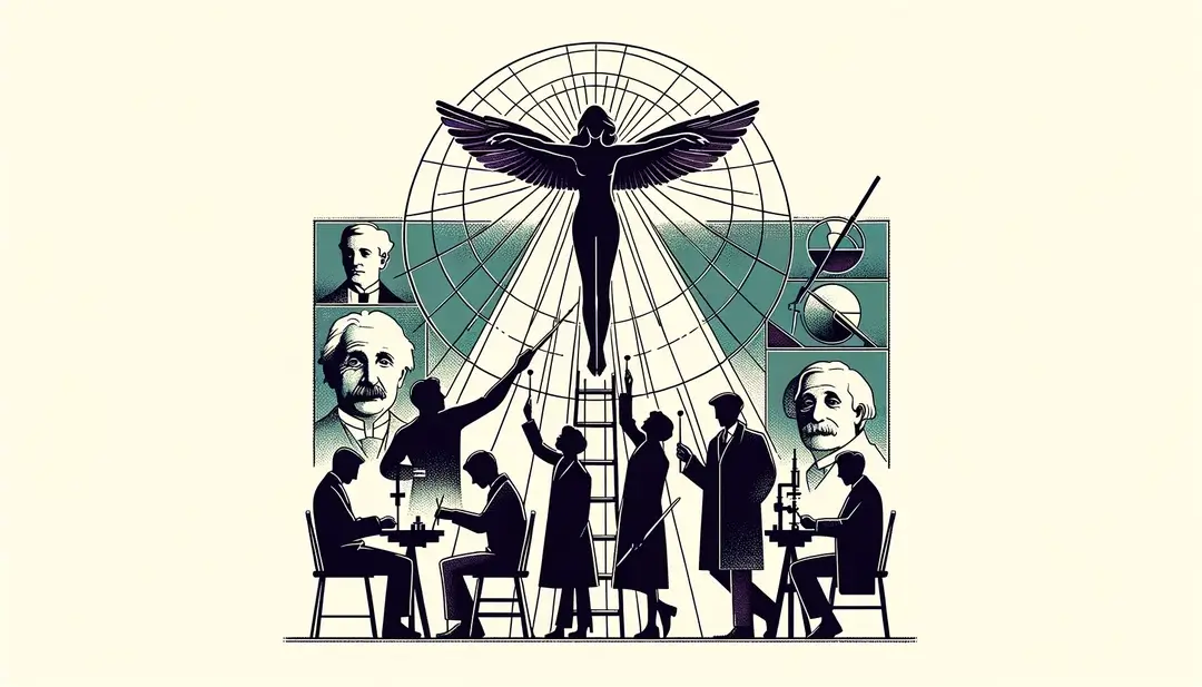 Ilustración de figuras humanas en estudio científico que representa el método científico y el cine en la obra de Resnais