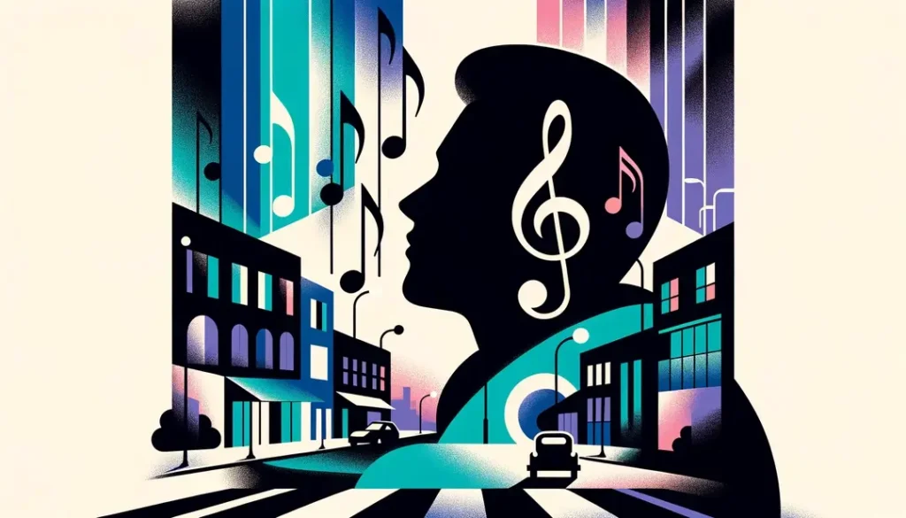 Ilustración minimalista que representa cómo la música pop francesa moderna incorpora el argot de los suburbios
