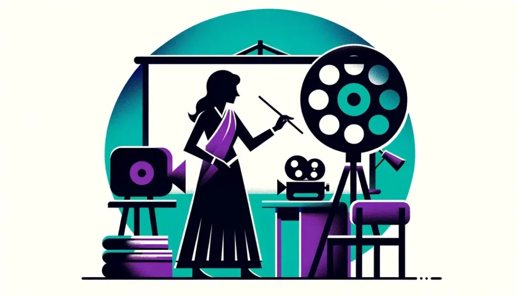 Ilustración minimalista de un aula con enfoque en cine