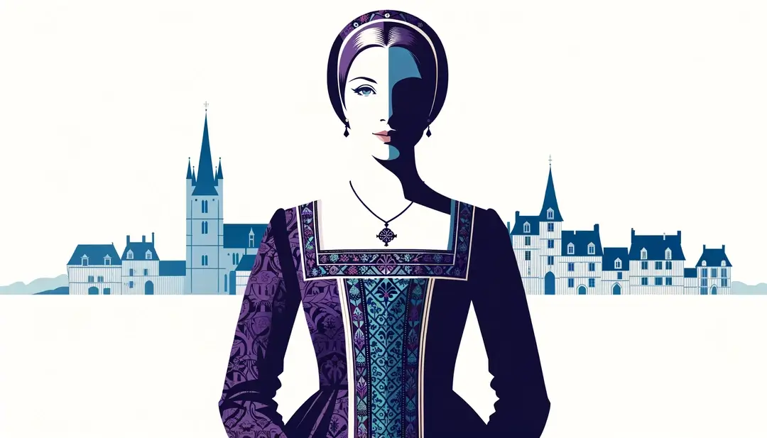 Ilustración de una noble francesa del medievo que representa a Dame Harfleur en la ficticia Normandía medieval