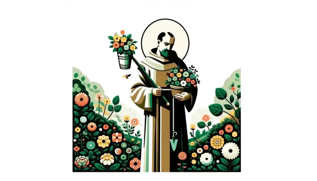 Saint Fiacre rodeado de un jardín floreciente