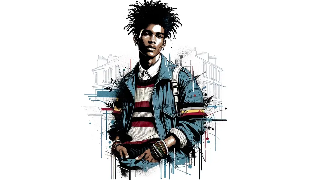 Ilustración de un joven afrocaribeño en la escena urbana francesa