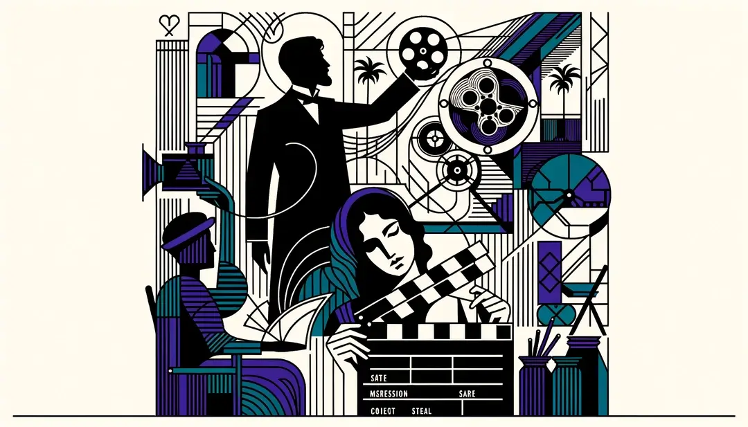 Ilustración minimalista de una figura humana con elementos del cine latinoamericano