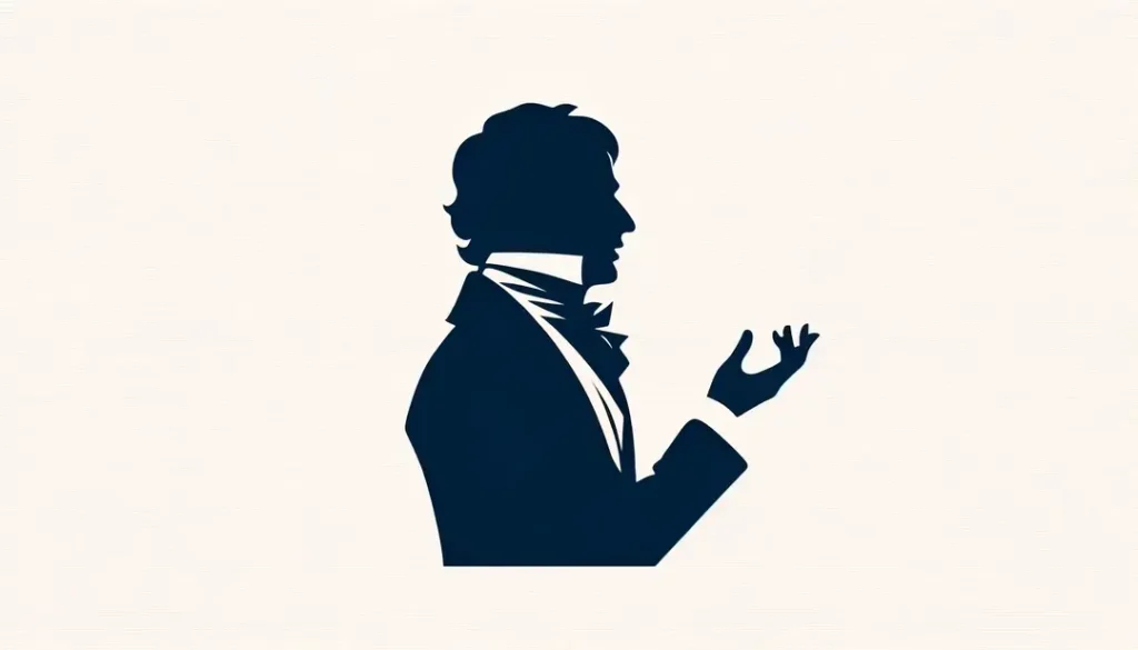 Ilustración de una silueta humana en un diálogo teatral inspirada en el estilo ingenioso de Sacha Guitry