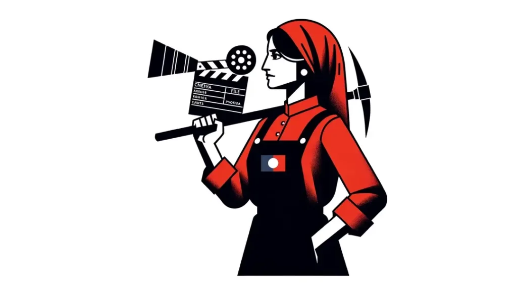 Imagen minimalista de cine francés ilustrando huelgas obreras y movimientos sindicales