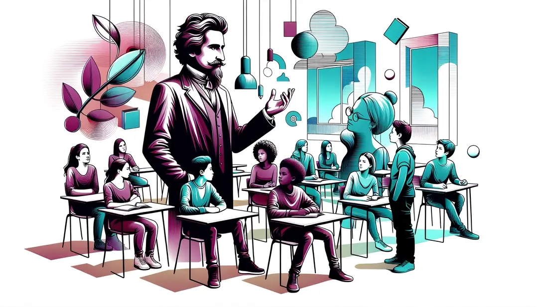 Ilustración de Philippe Meirieu dialogando con estudiantes