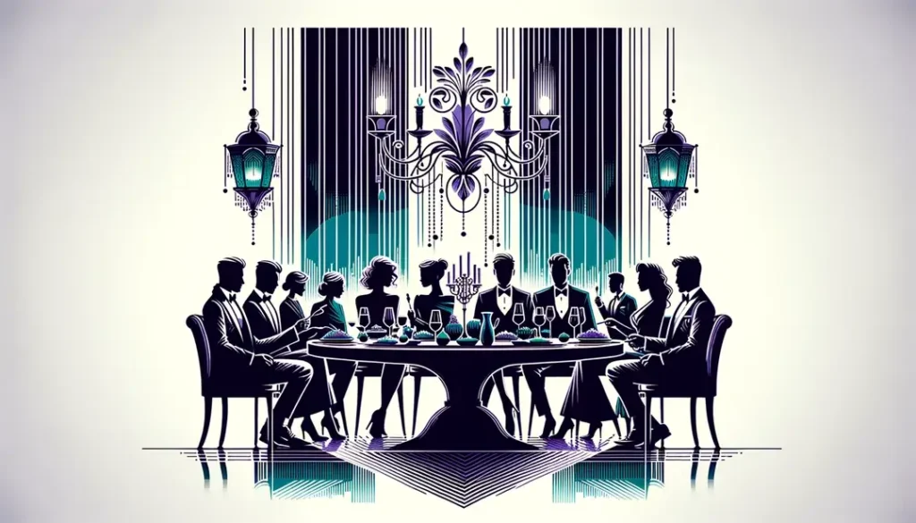 Ilustración de una cena exclusiva en un restaurante clandestino