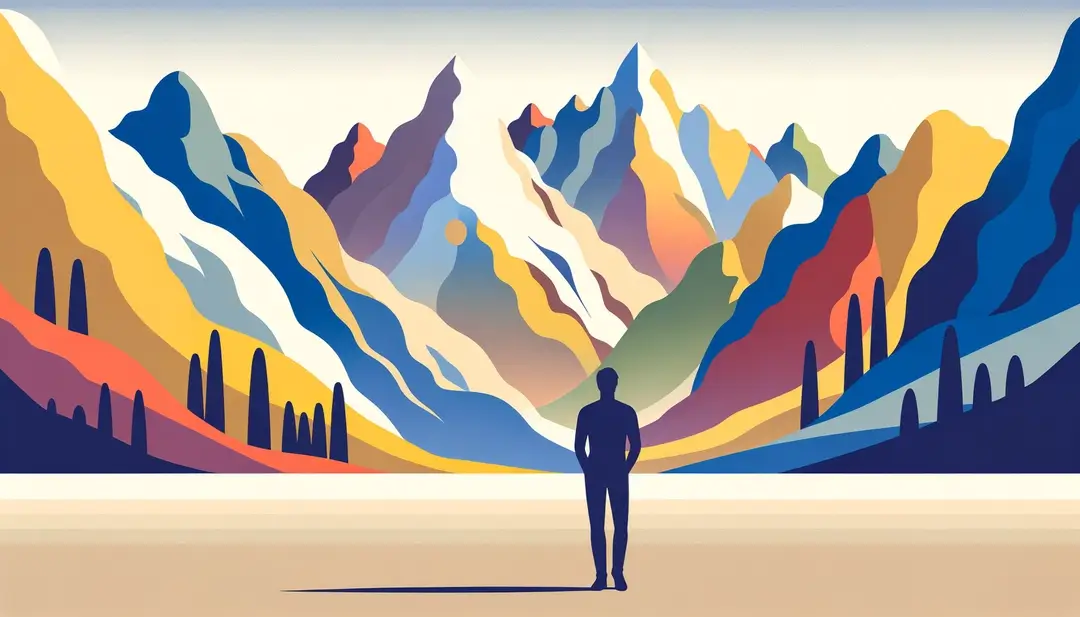 Figura humana en paisaje minimalista de los Alpes franceses en la tradición de aventuras
