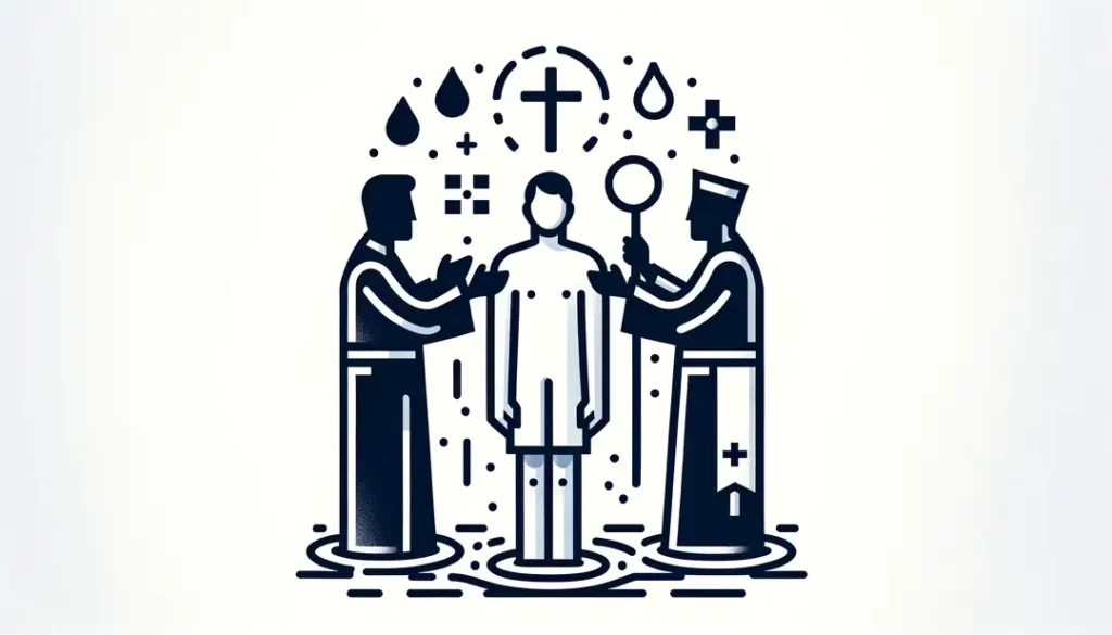 Ilustración minimalista de un bautismo simbolizando la integración en una comunidad protestante