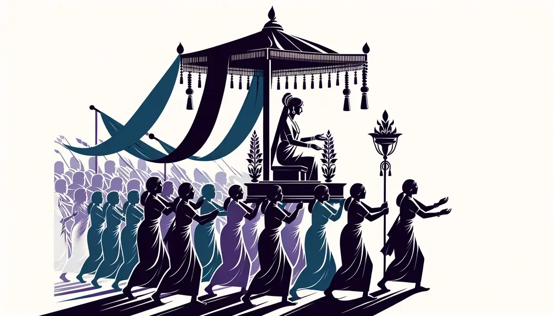 Ilustración minimalista de una procesión religiosa con figura humana y colores de la Costa Atlántica