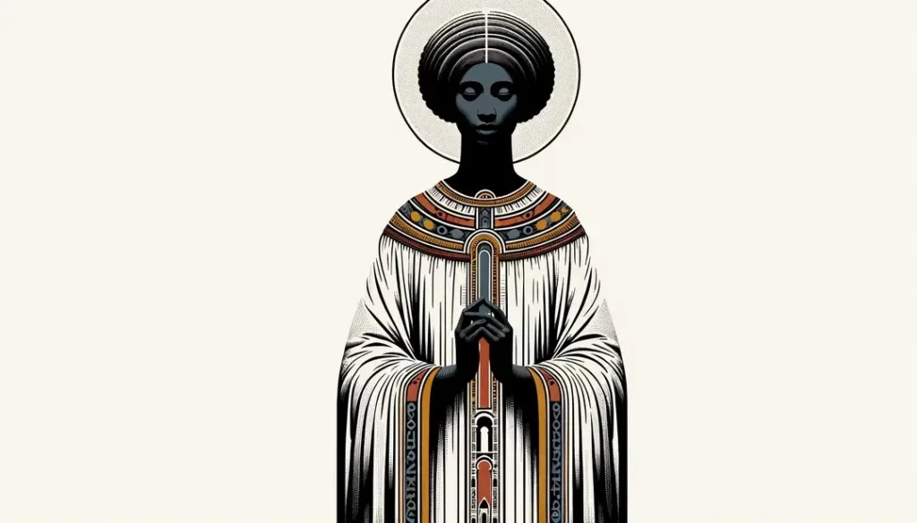 Ilustración de la Virgen Negra ambientada en un santuario medieval francés