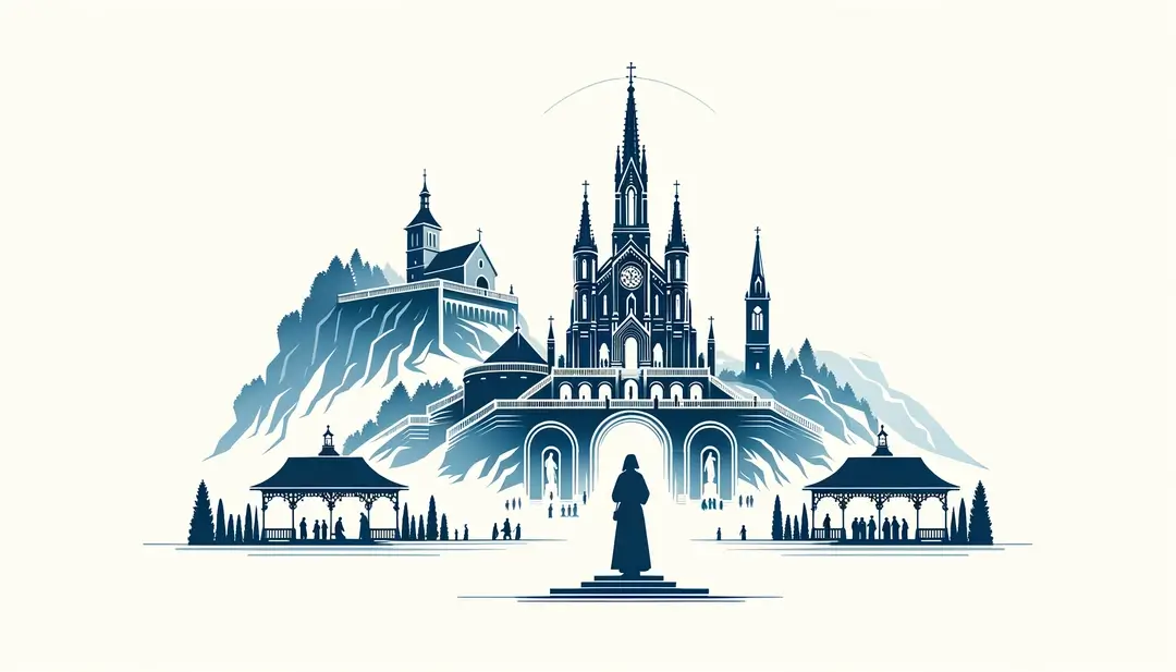 Ilustración minimalista del Santuario de Lourdes