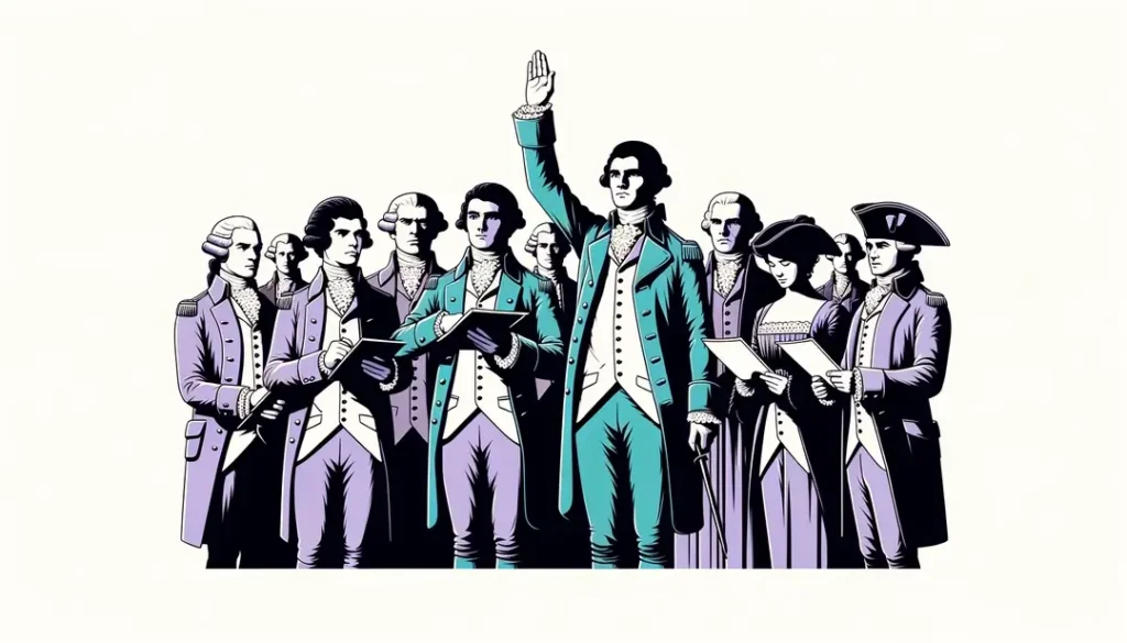 Representantes del Tercer Estado en el Juramento del Juego de Pelota mostrando determinación durante la Revolución Francesa