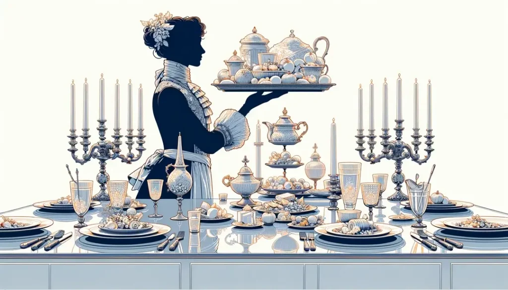 Una ilustración minimalista del servicio francés y ruso con un ambiente de lujo y elegancia