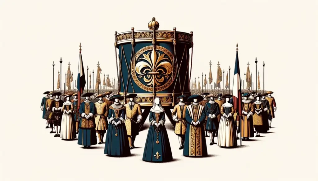 Ilustración de un tambor real en una procesión medieval francesa