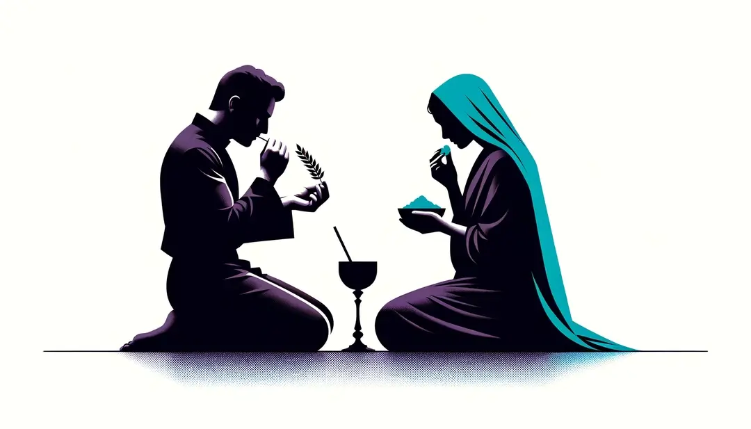 Ilustración minimalista de figuras humanas en reflexión y comunidad durante el periodo de Cuaresma en Francia