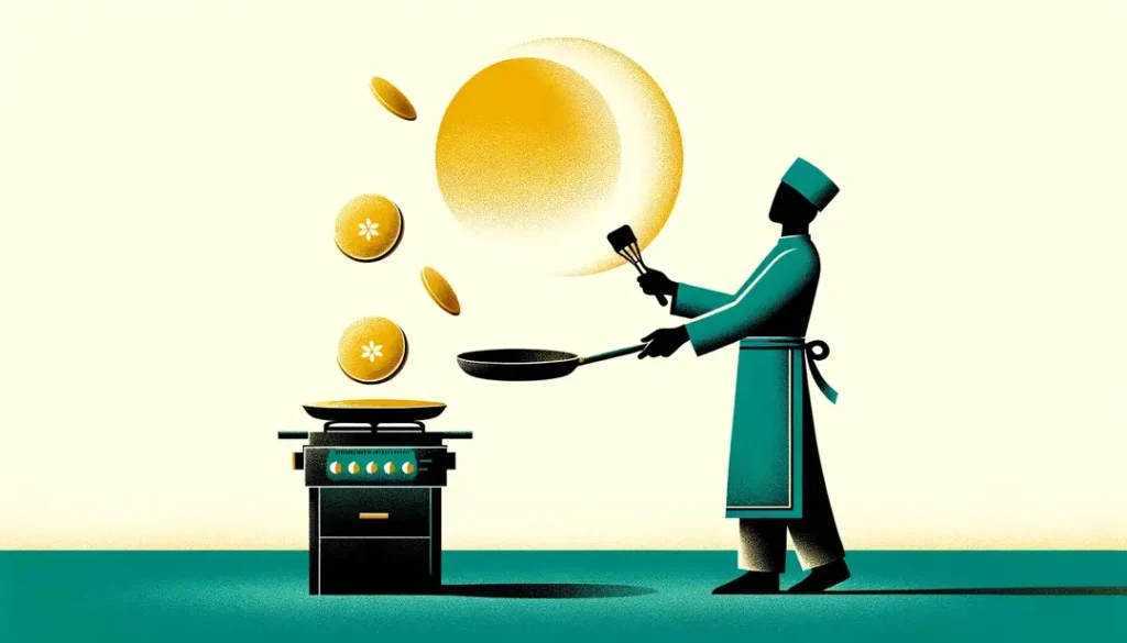 Ilustración de una persona volteando una crêpe en La Chandeleur