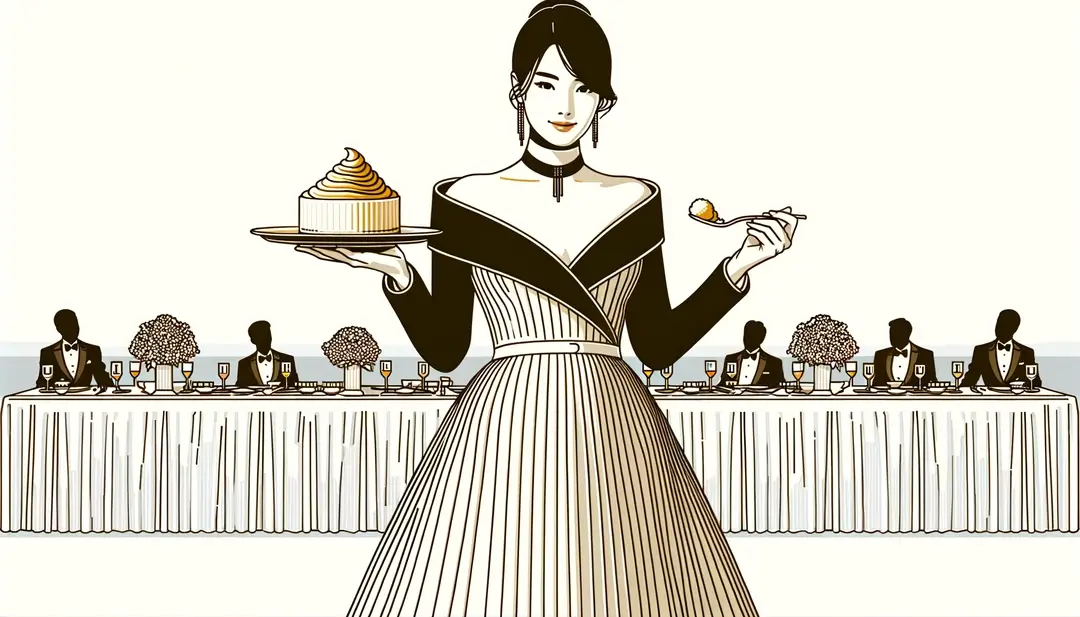 Ilustración minimalista de un soufflé de queso en recepción formal