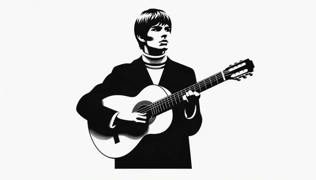 Músico francés de la era chanson libre con guitarra