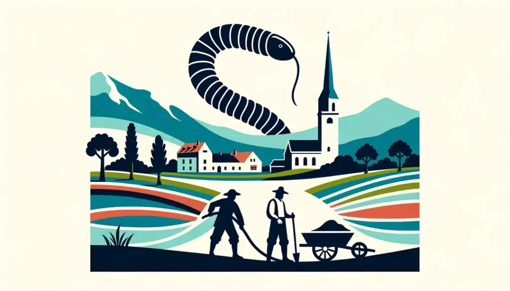 Ilustración del Lombric Géant y campesino francés