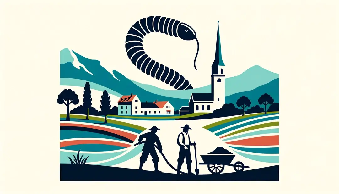 Ilustración del Lombric Géant y campesino francés