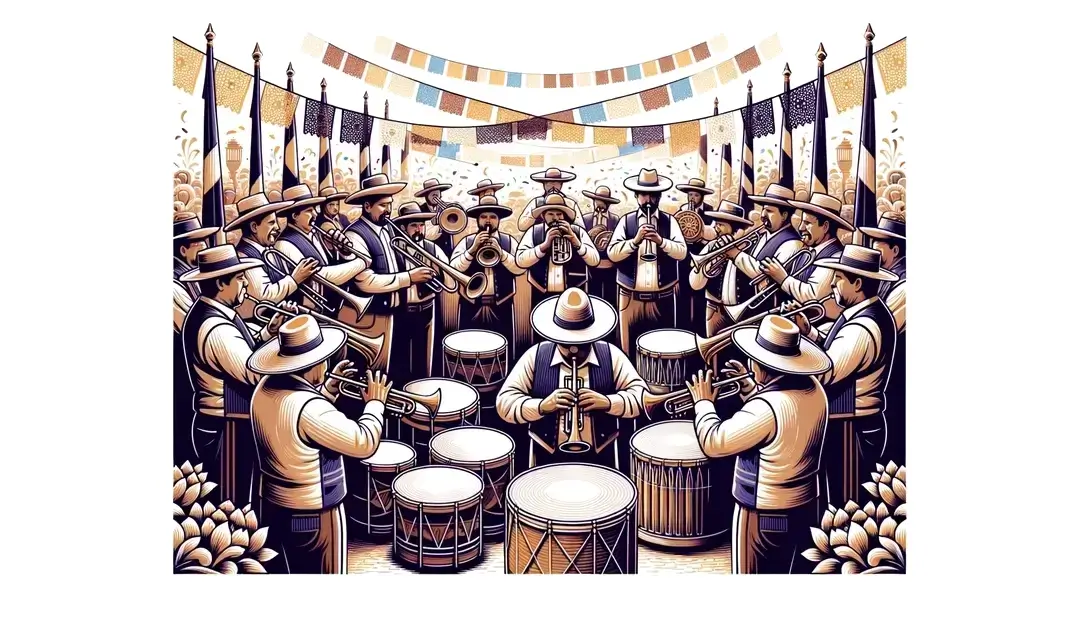 Ilustración minimalista de una banda municipal en una festividad cívica