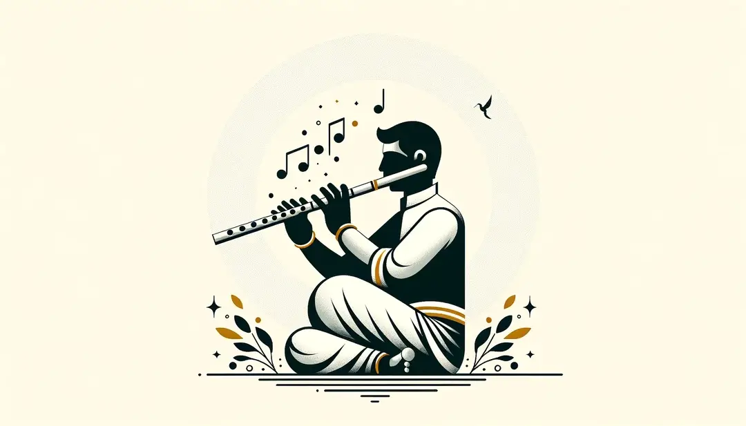 Ilustración minimalista de una persona tocando una flauta de tres agujeros en una festividad gascona